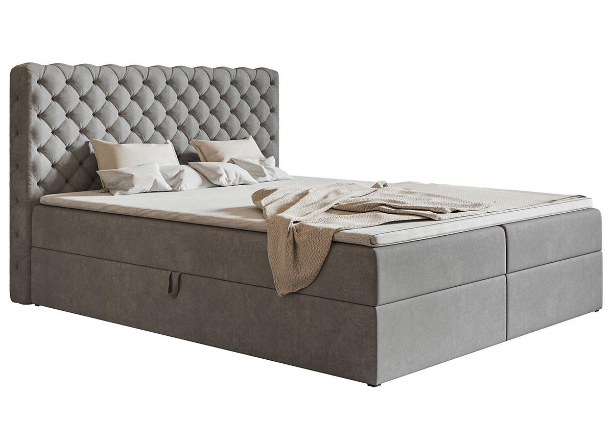 BOXBETT Bonio VIII 160/200 cm in Hellgrau – mit Bettkasten und Topper - Hellgrau/Schwarz, Holz/Holzwerkstoff (160/200cm) - AX Living