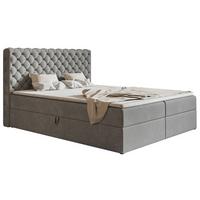 BOXBETT Bonio VIII 160/200 cm in Hellgrau – mit Bettkasten und Topper - Hellgrau/Schwarz, Holz/Holzwerkstoff (160/200cm) - AX Living