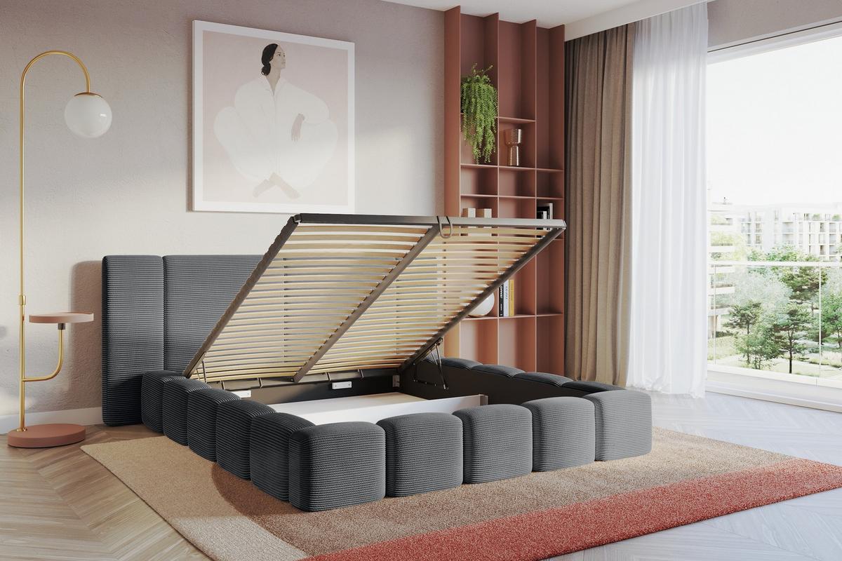 POLSTERBETT mit Bettkasten und Lattenrost, Bett mit Matratze H3/H4 - NILO 120x200 Dunkelgrau - Graphitfarben, Holzwerkstoff/Textil (120/200cm) - ALTDECOR