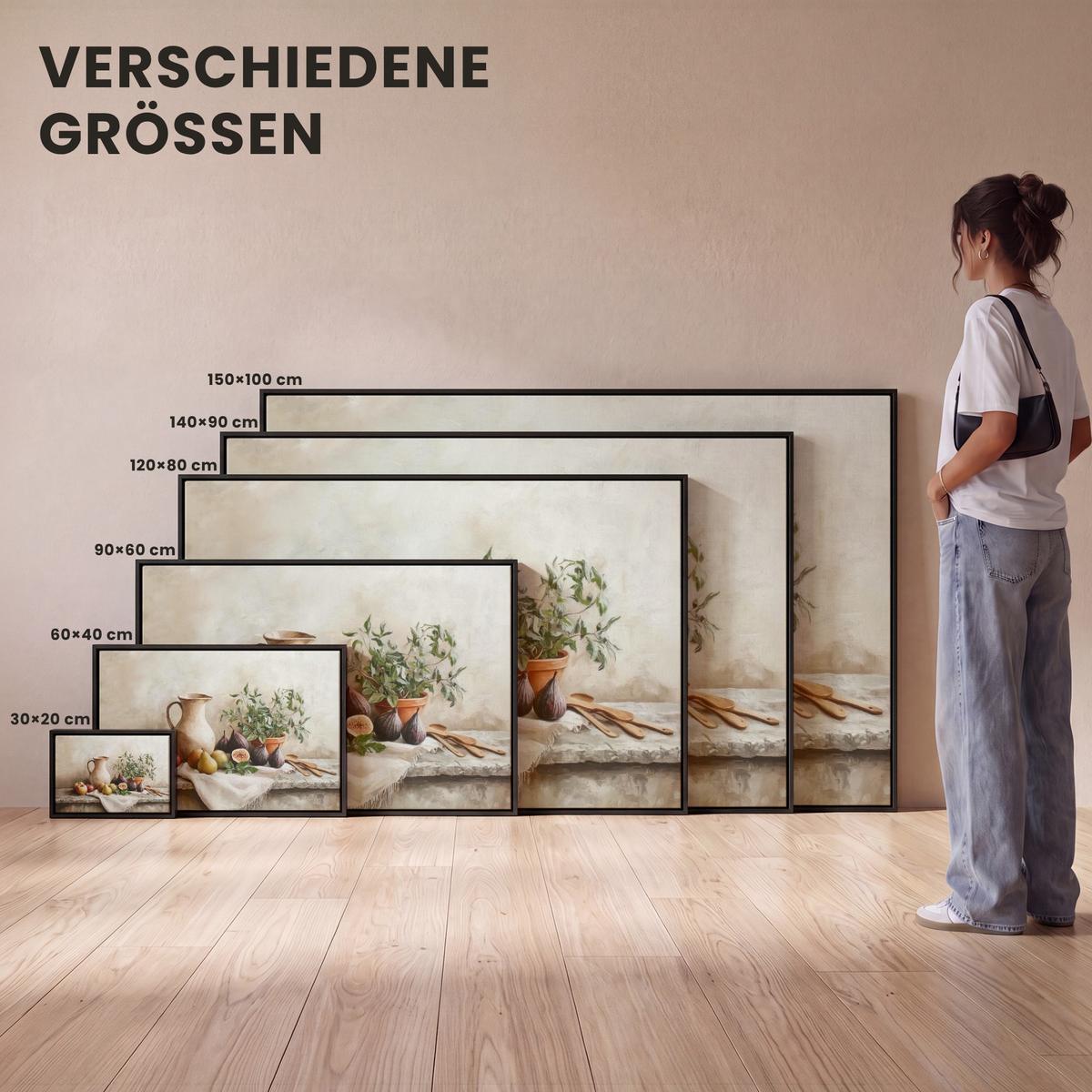 LEINWAND Bilder mit Rahmen - Obst - Kräuter - Ländlich - 140x90 - Naturfarben, Textil (140/90cm) - MuchoWow