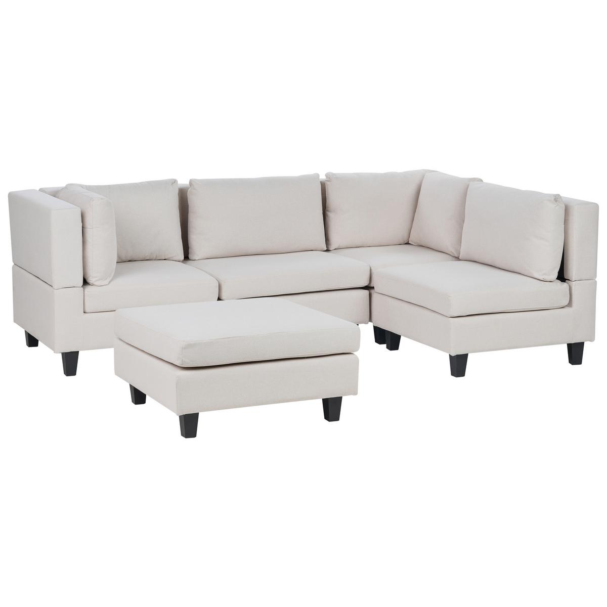 4-SITZER-ECKSOFA Leinenoptik hellbeige rechtsseitig mit Ottomane Fevik - Beige/Schwarz, Textil (228/72/152cm) - Beliani