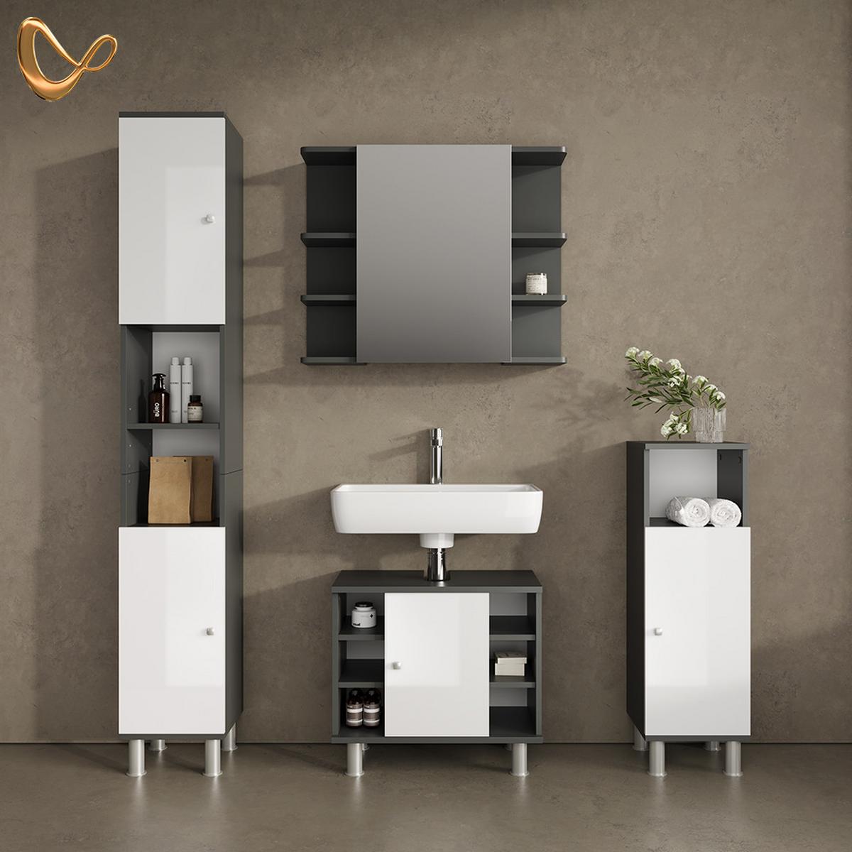 BADMÖBEL-SET Fucino Anthrazit 4 Teile - Anthrazit, Holzwerkstoff (60/54/32cm) - Livinity®