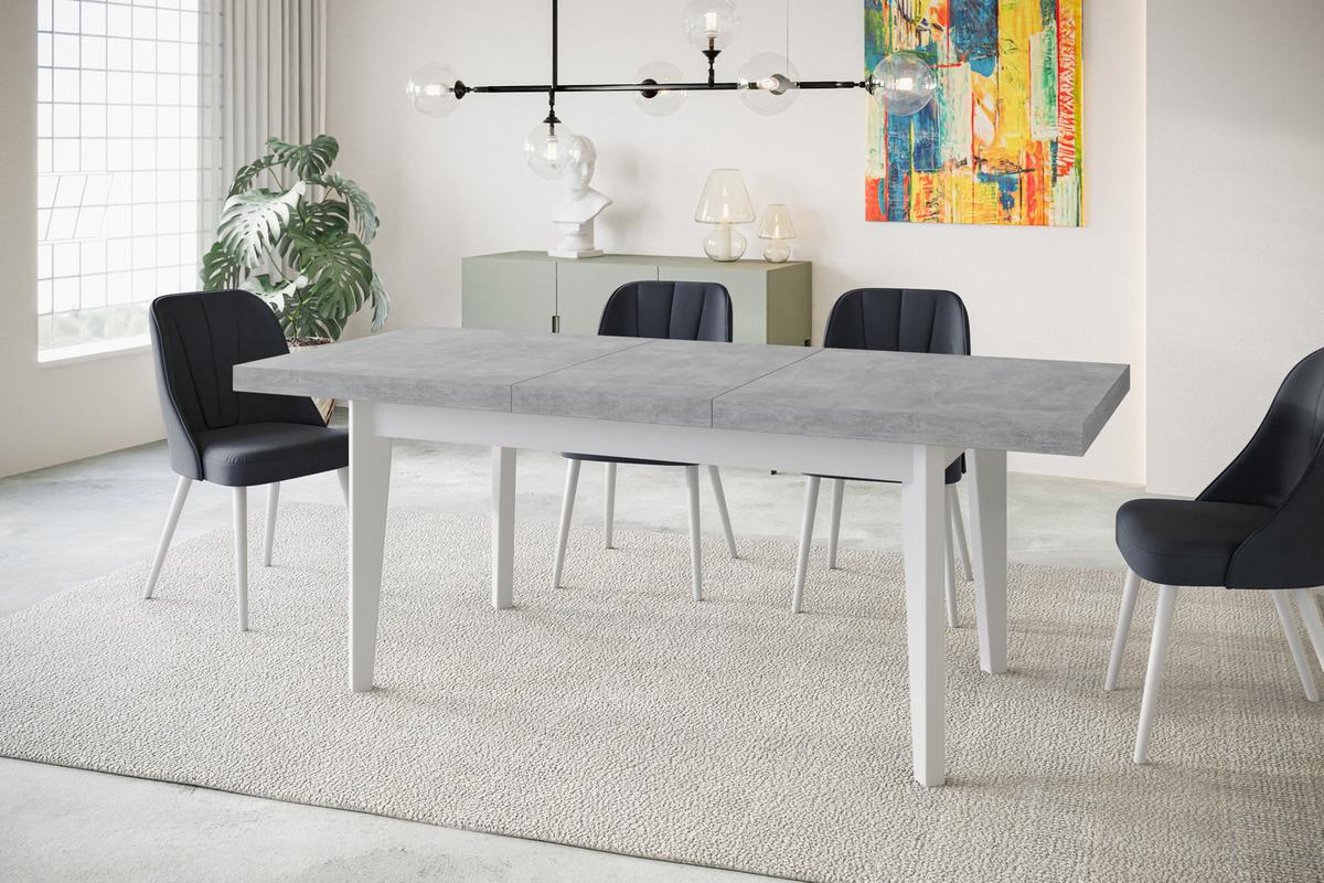 RECHTECKIGER Esszimmertisch SKANDI, ausziehbarer Tisch, Größe: 140-180X80X78 cm, Wohnzimmertisch Farbe: ATELIER, mit Holzbeinen in Farbe Weiß - Weiß/Grau, Holzwerkstoff (140/80/78cm) - Alpi-Möbel