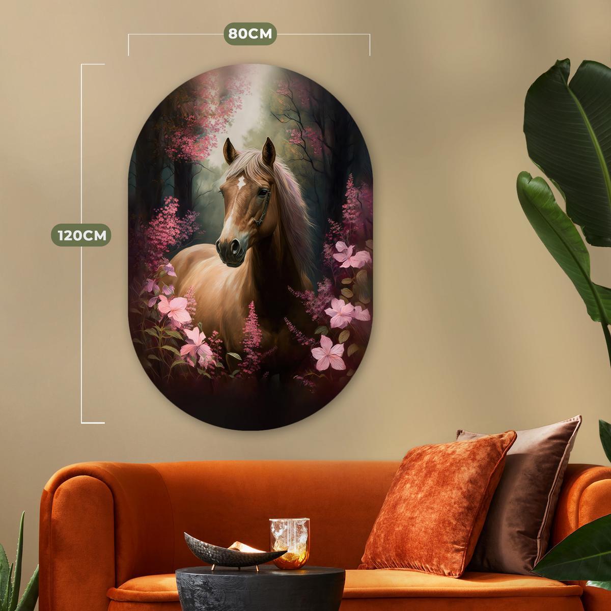 WANDBILD Pferd - Blumen - Rosa - Natur - Wald Deko Groß 80x120 cm - Altrosa, Kunststoff (80/120cm) - MuchoWow