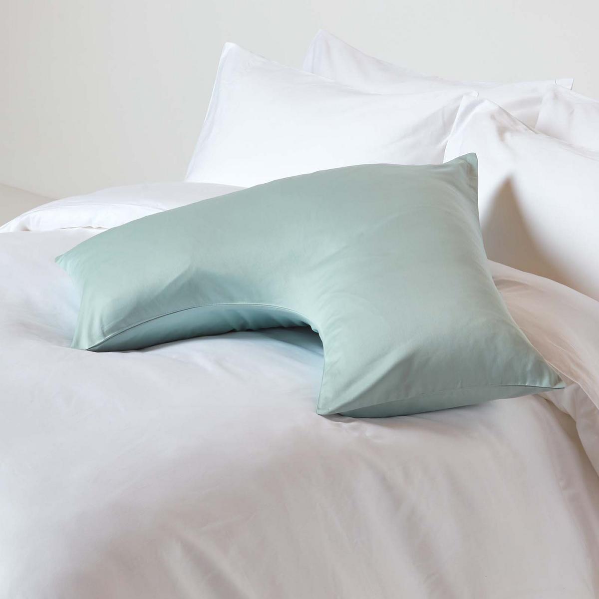 BIO-KISSENBEZUG für V-Form-Kissen, Satin, Fadendichte 400 - Hellblau, Textil (38/76cm) - Homescapes