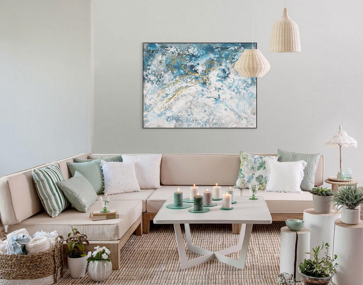 ACRYLBILD HANDGEMALT 100/75 cm - Blau/Weiß, Holz/Textil (100/75cm) - KUNSTLOFT