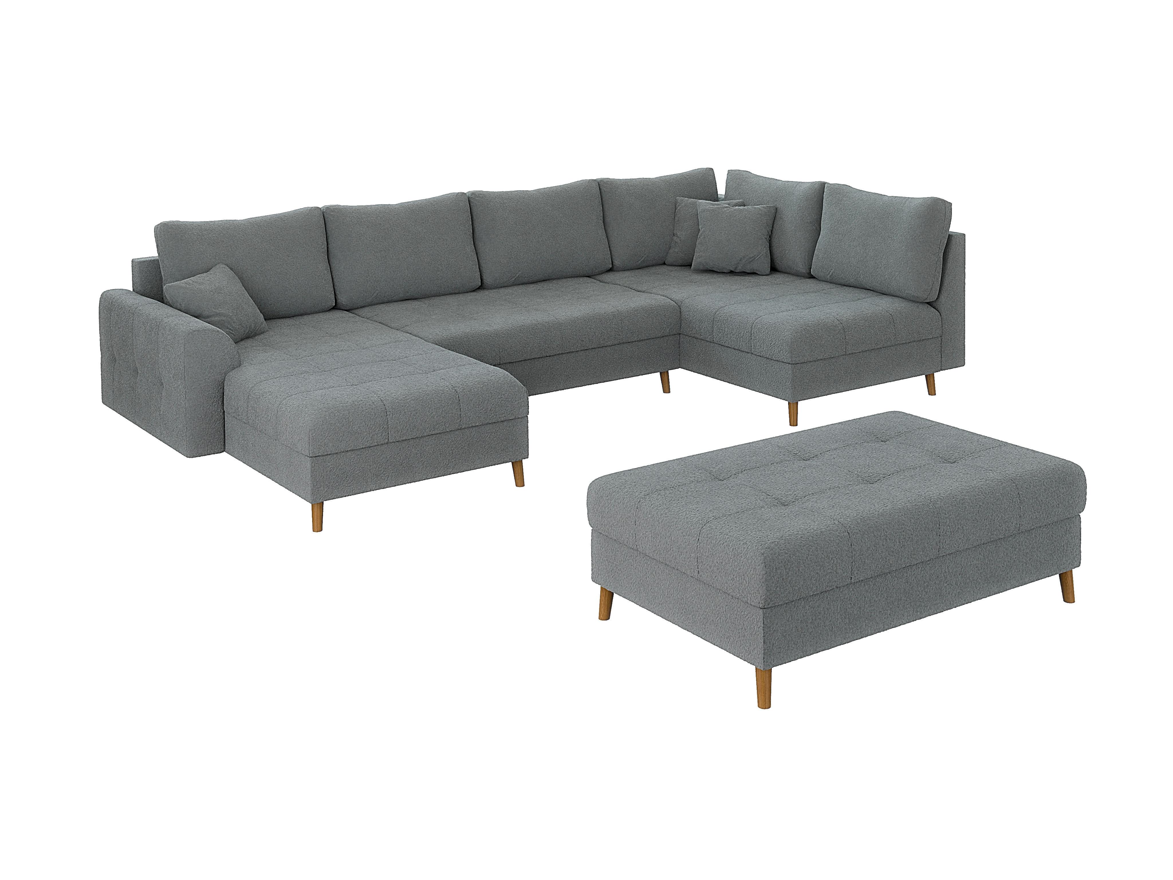 WOHNLANDSCHAFT inkl. Hocker Henrik Grau Boucle - Braun/Grau, Holz/Textil (310/81/161cm) - S-Style
