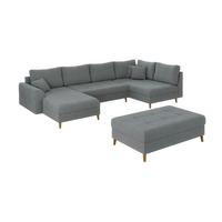 WOHNLANDSCHAFT inkl. Hocker Henrik Grau Boucle - Braun/Grau, Holz/Textil (310/81/161cm) - S-Style