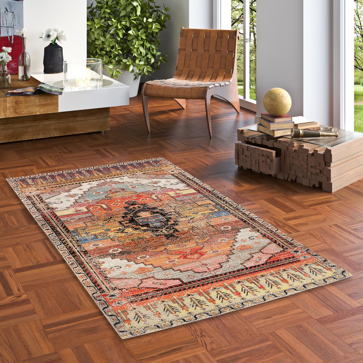 KURZFLOR DESIGNER TEPPICH MODERN VINTAGE ORIENT MUSTER - Rostfarben, Textil (160/230cm) - Pergamon