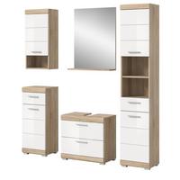 BADMÖBEL-SET weiß Hochglanz, Eiche 5-teilig 164 cm, Komplettset mit viel Stauraum - Weiß Hochglanz/Eichefarben, Holzwerkstoff (164/191/37cm) - Inn.Furn