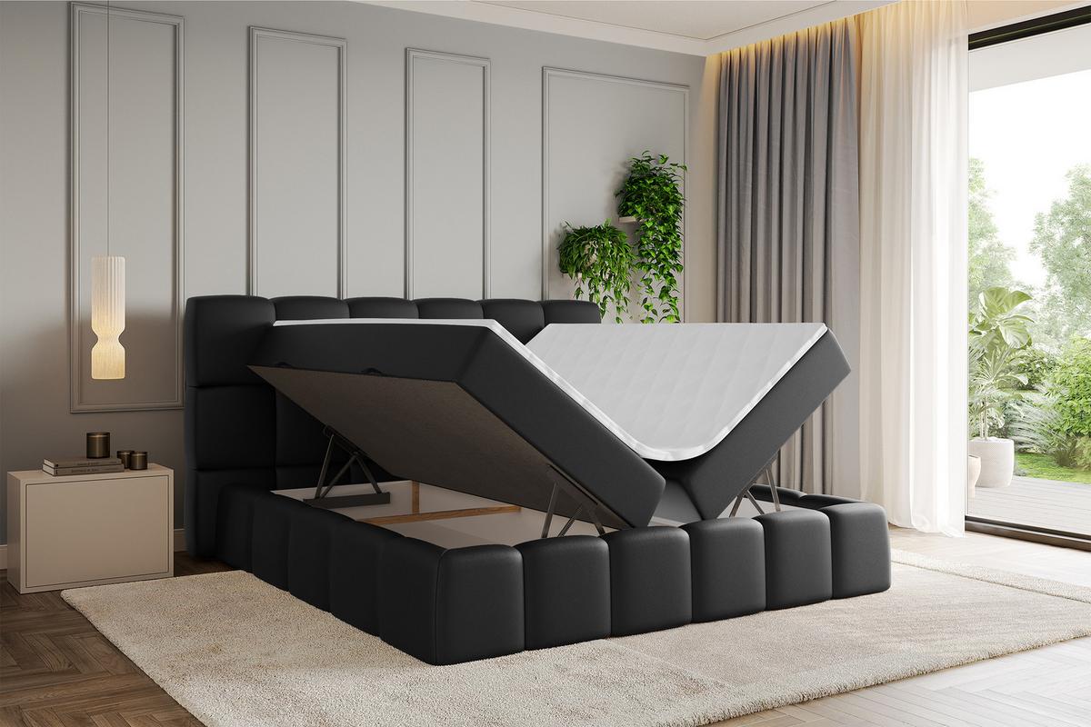 BOXBETT - AURI-H3 - 120x200 Schwarz Kunstleder - Schwarz Hochglanz, Holzwerkstoff (120/200cm) - ALTDECOR