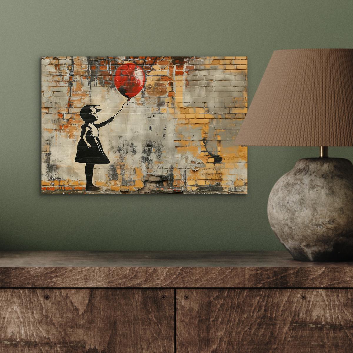 METALLBILD Graffiti - Banksy - Mädchen - Straßenkunst 30x20 cm - Sandfarben, Metall (30/20cm) - MuchoWow