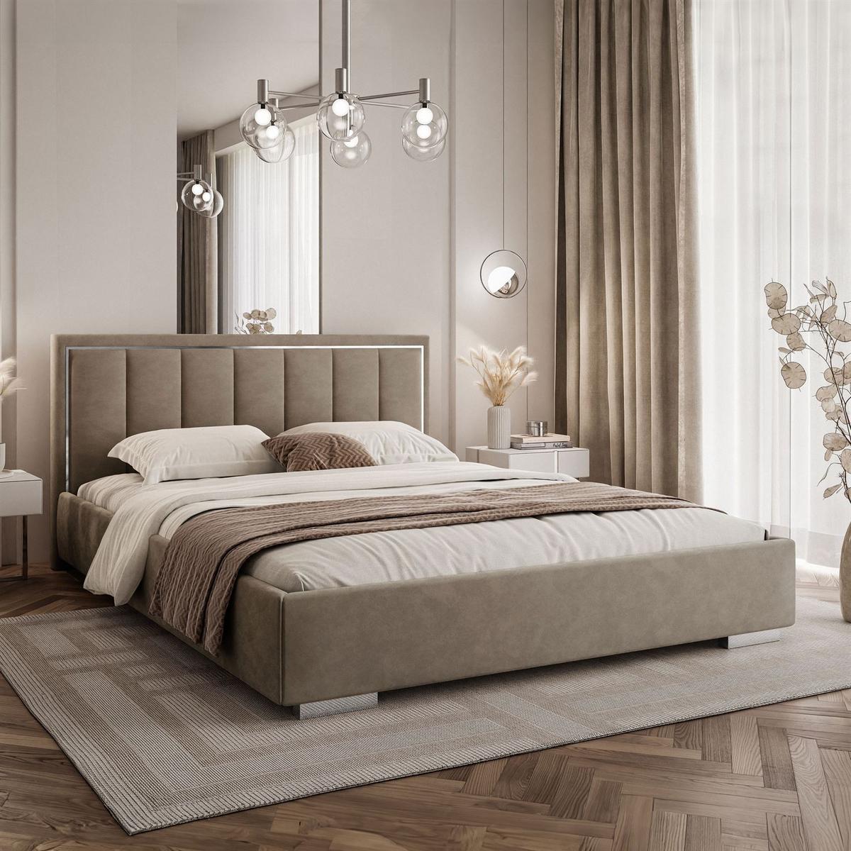 POLSTERBETT AURELIA SILVER mit Stauraum und Metallrahmen 120x200 French Velvet 656 - Beige, Textil (120/200cm) - Lookway