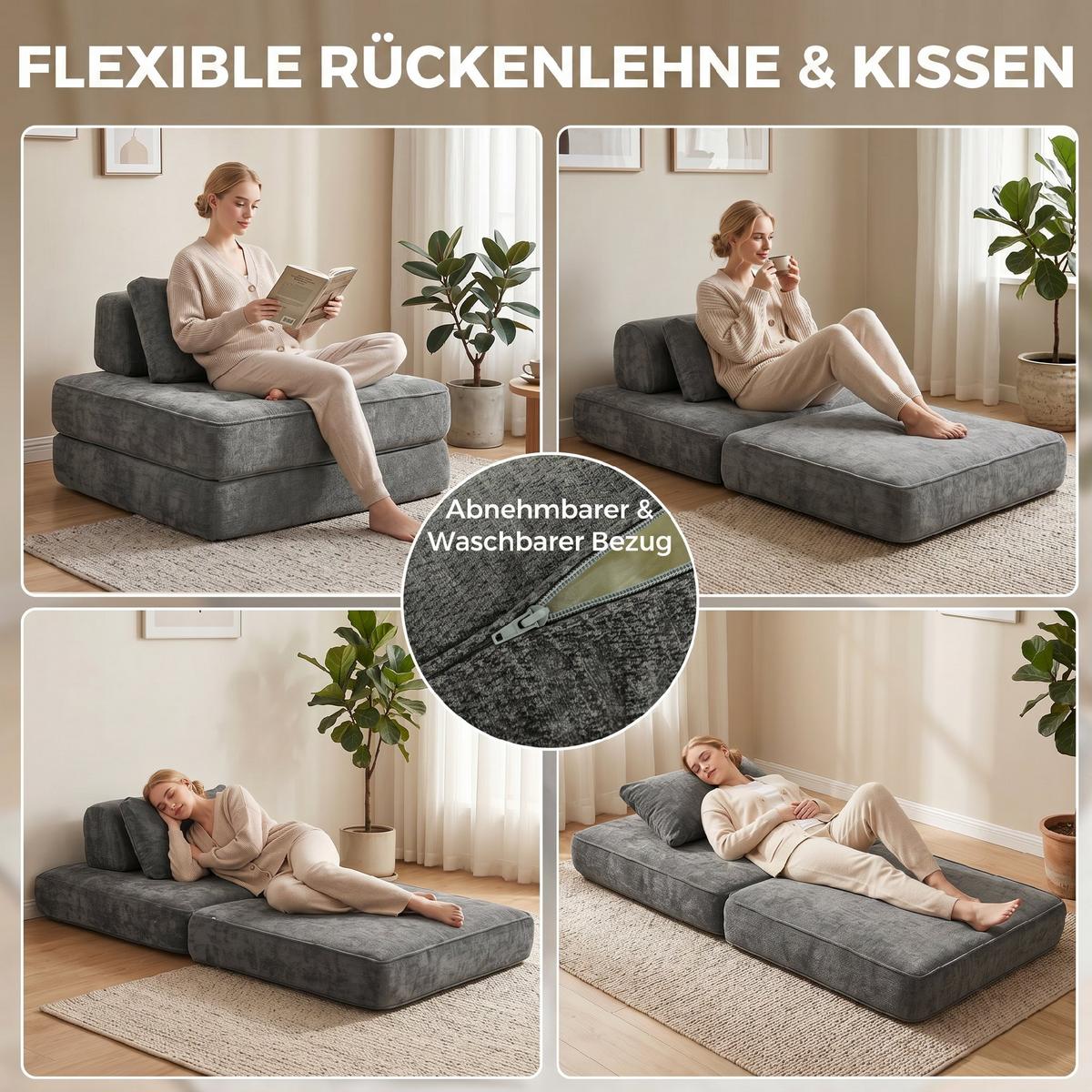 BODENSESSEL Chenille Grau - Grau, Textil (97/70/97cm) - HOMCOM