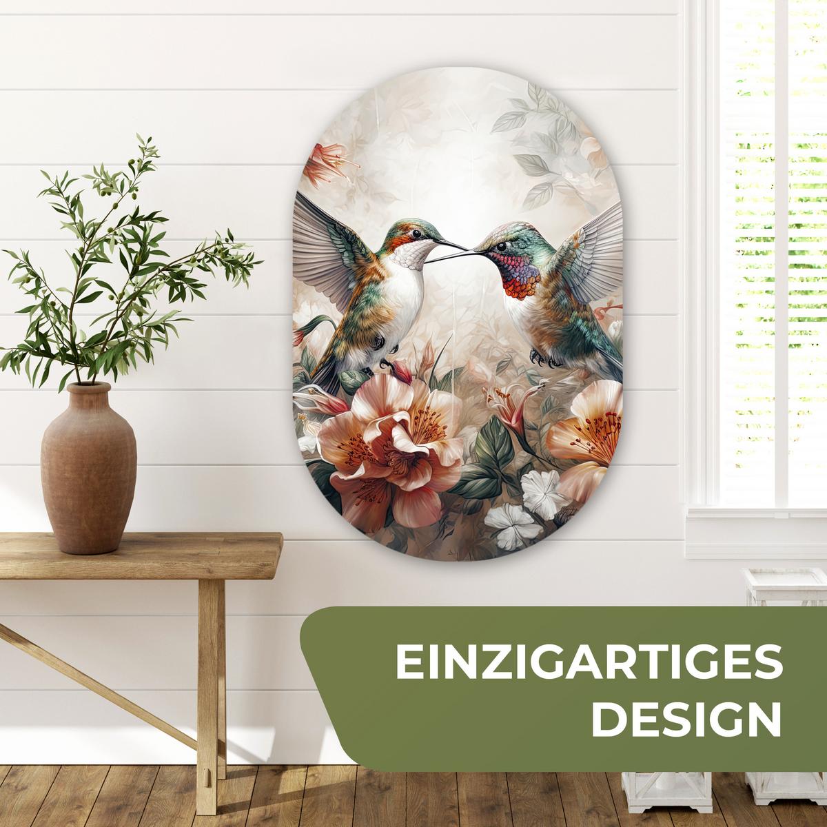 WANDBILD Kolibri - Vögel - Blumen - Natur Wanddeko Schlafzimmer 60x90 cm - Altrosa, Kunststoff (60/90cm) - MuchoWow