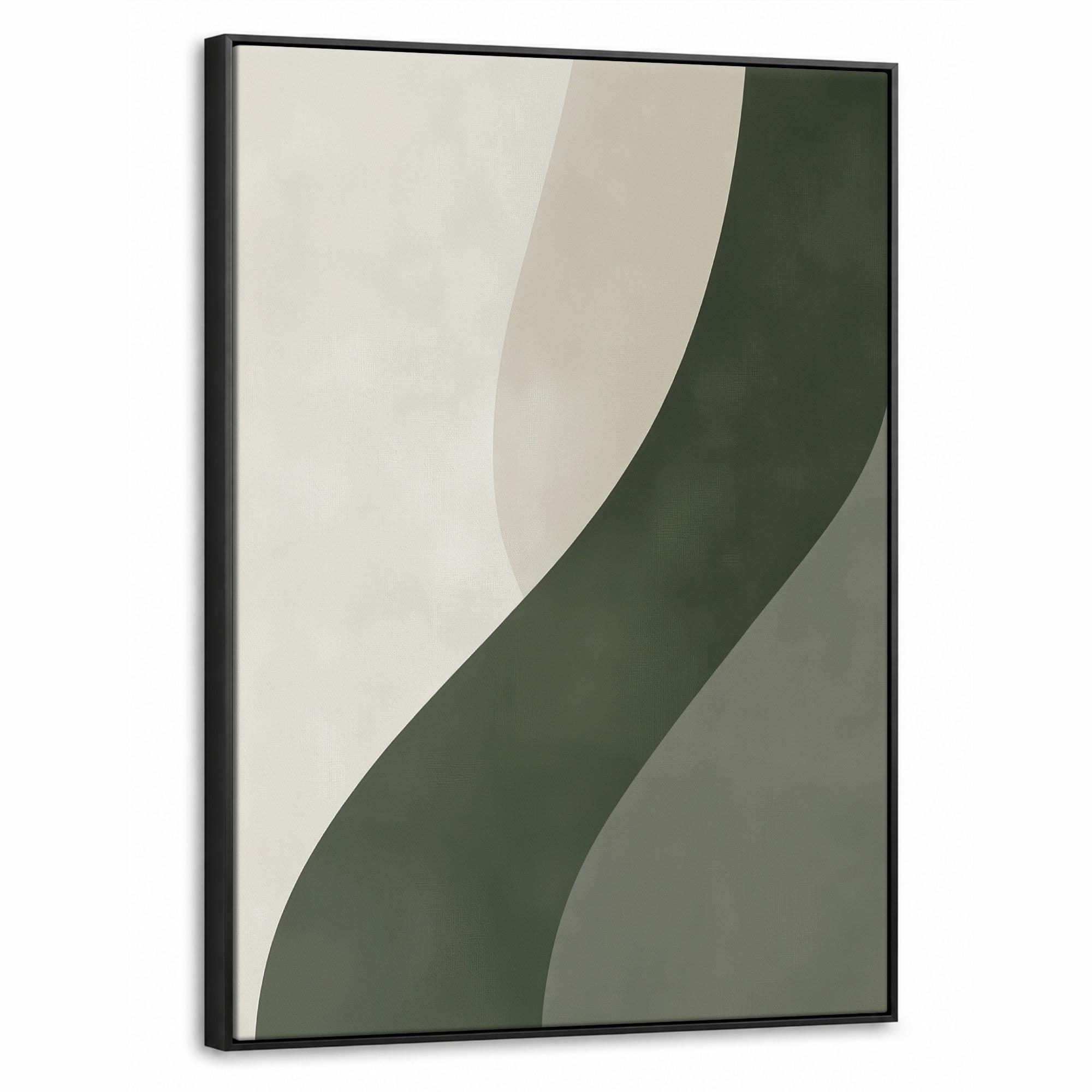 LEINWAND Bilder mit Rahmen - Japandi - Grün - Abstrakt - Modern - 70x100 - Salbeigrün, Textil (70/100cm) - MuchoWow