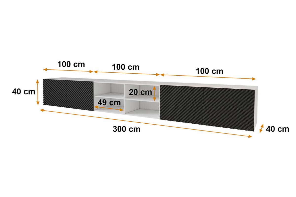 LOWBOARD ZENO-W 3x100x40x40 cm - Weiß / Schwarz - Schwarz, Holzwerkstoff (300/40/40cm) - ALTDECOR