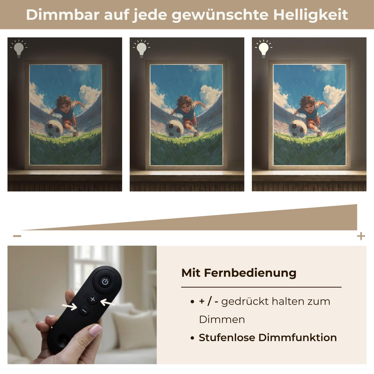 WANDLEUCHTE MIT AKKU Stadion - Fußballer - Ball 30x40 cm - Blau, Holzwerkstoff (30/40/8cm) - OnlyWow