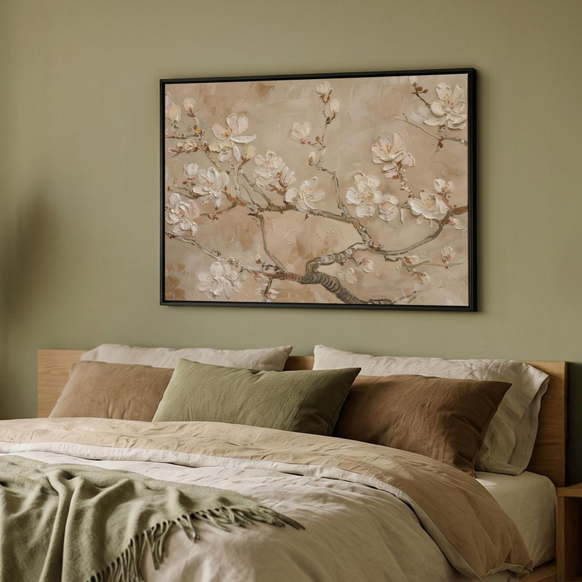 LEINWAND Bilder mit Rahmen - Blumen - Modern - Beige - Weiß - Blüte - 100x70 - Beige, Textil (100/70cm) - MuchoWow