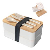 LUNCH BROTBOX mit Messer Gabel Löffel - Weiß, Naturmaterialen (10.5/9.3/18.5cm) - Intirilife