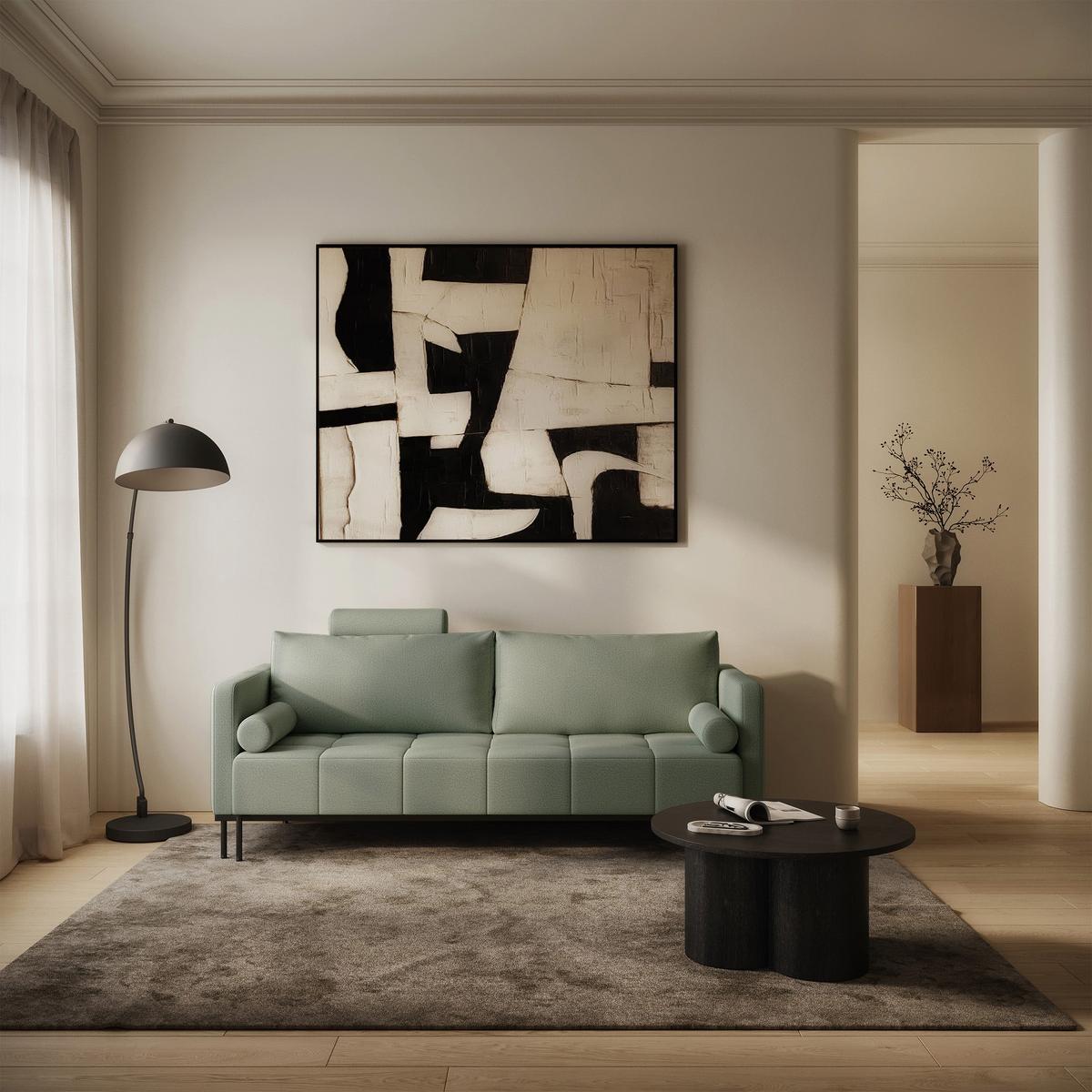 SCHLAFSOFA Skilia mit Schlaffunktion, 3-Sitzer 224 cm - Schwarz/Hellgrün, Textil/Metall (224/85/102cm) - Selsey