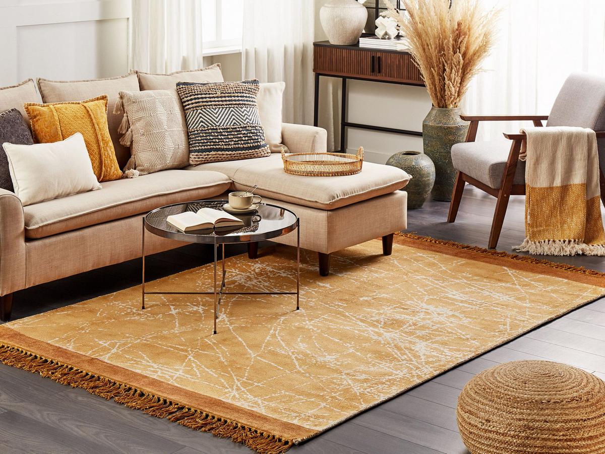 KURZFLOR-TEPPICH Hanli 200/140 cm - Orange, Naturmaterialien (140/200cm) - Beliani