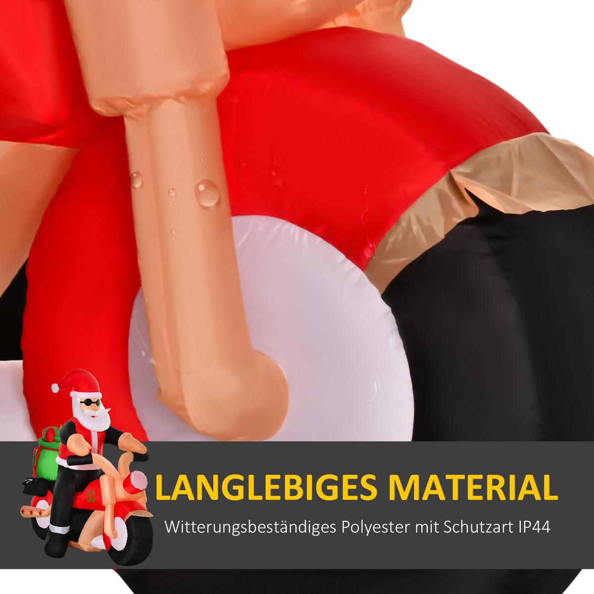 AUFBLASBARER Weihnachtsmann auf einem Motorrad 165 cm Santa Claus Geschenk LED - Multicolor, Kunststoff (90/165/180cm) - HOMCOM