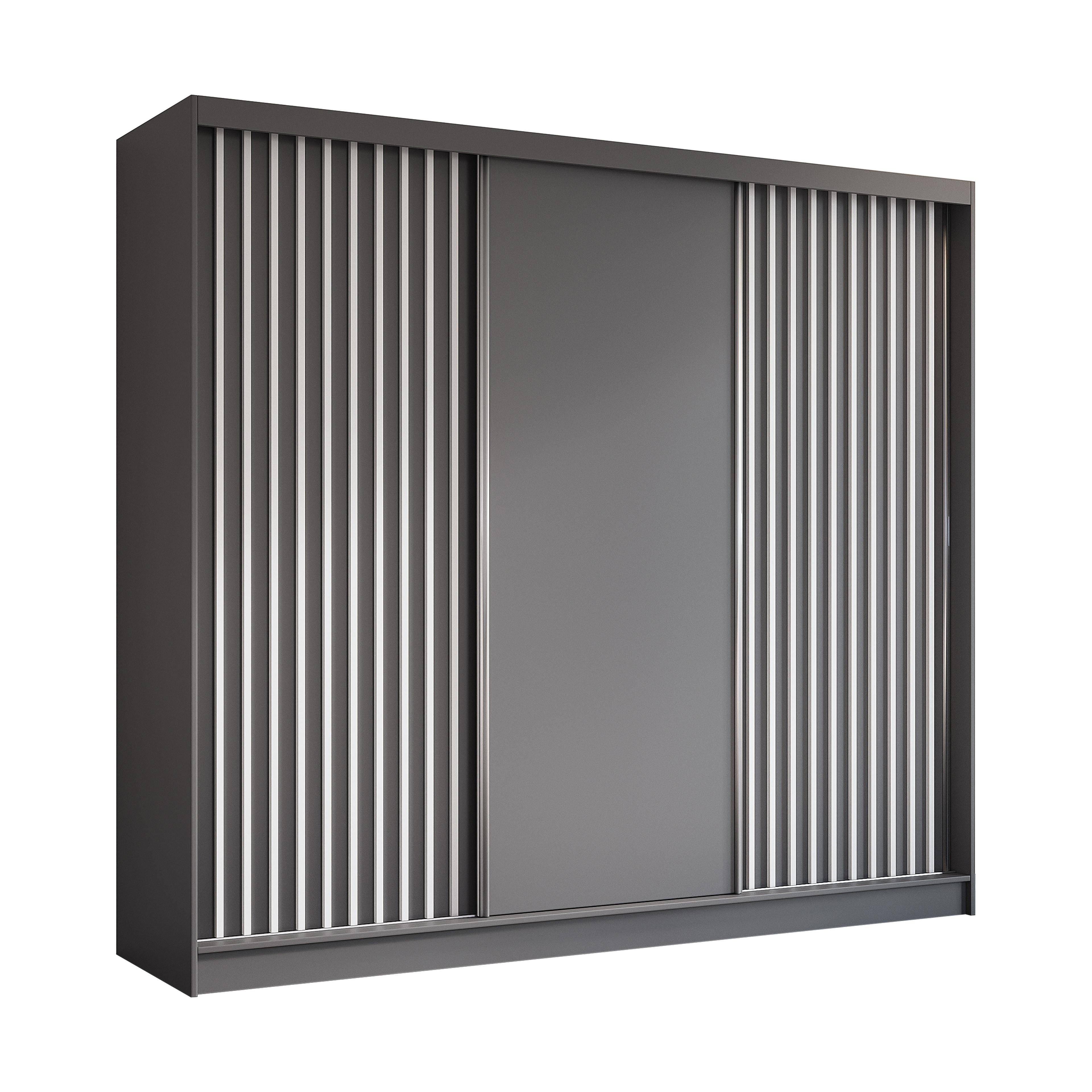 SCHWEBETÜRENSCHRANK LAMELLO 240/216/61 cm 3-türig Grau - Grau, Holzwerkstoff (240/216/61cm) - MASSENO