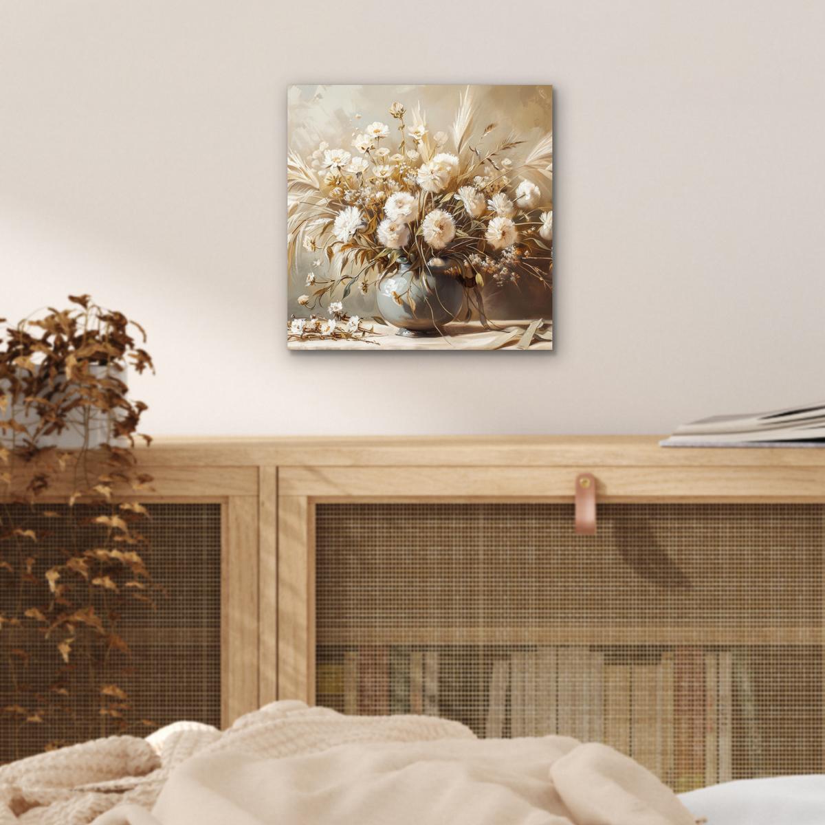 METALLBILD Blumen - Vase - Stilleben - Beige 20x20 cm - Creme, Metall (20/20cm) - MuchoWow
