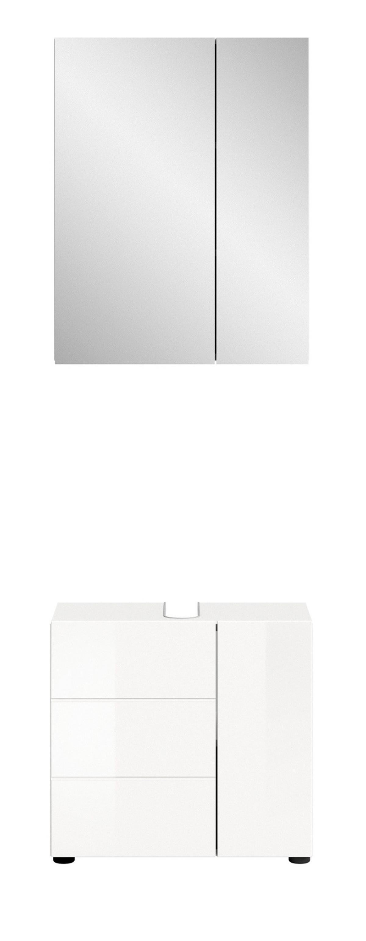 BADMÖBEL-SET 2-teilig weiß Hochglanz, Badkombination 60 x 190 cm - Weiß Hochglanz, Glas/Holzwerkstoff (60/190/34cm) - Inn.Furn