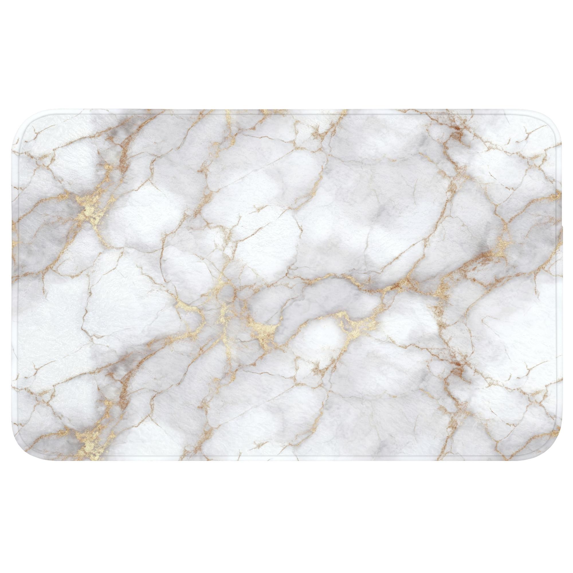 BADEMATTE Weiß - Gold - Marmor - Grau Badvorleger 80x50 cm - Weiß, Textil (80/50cm) - OnlyWow
