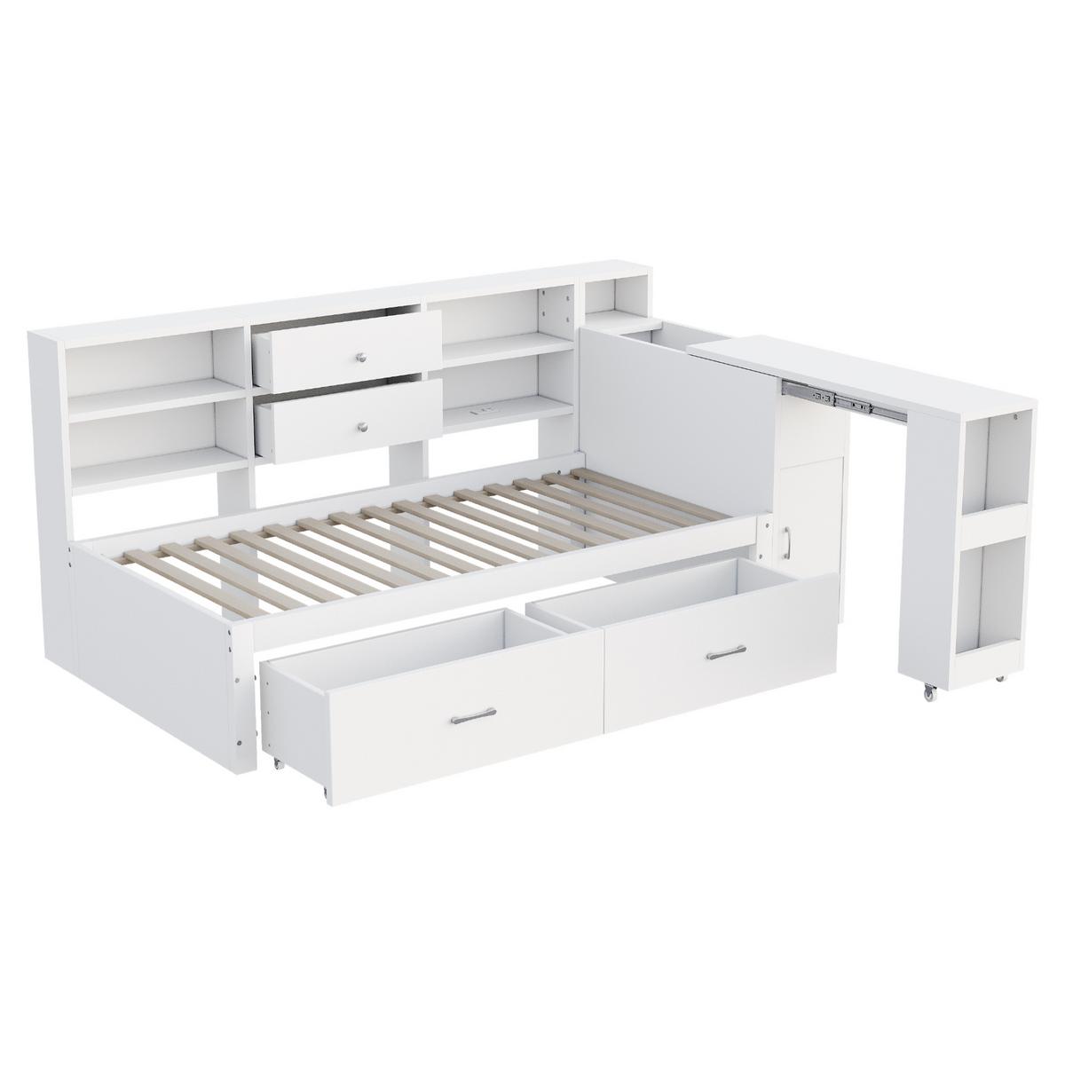 SCHLAFSOFA Multifunktionsbett 90x200 mit ausziehbarem Schreibtisch - Weiß, Holzwerkstoff (90/200cm) - Urban Meuble