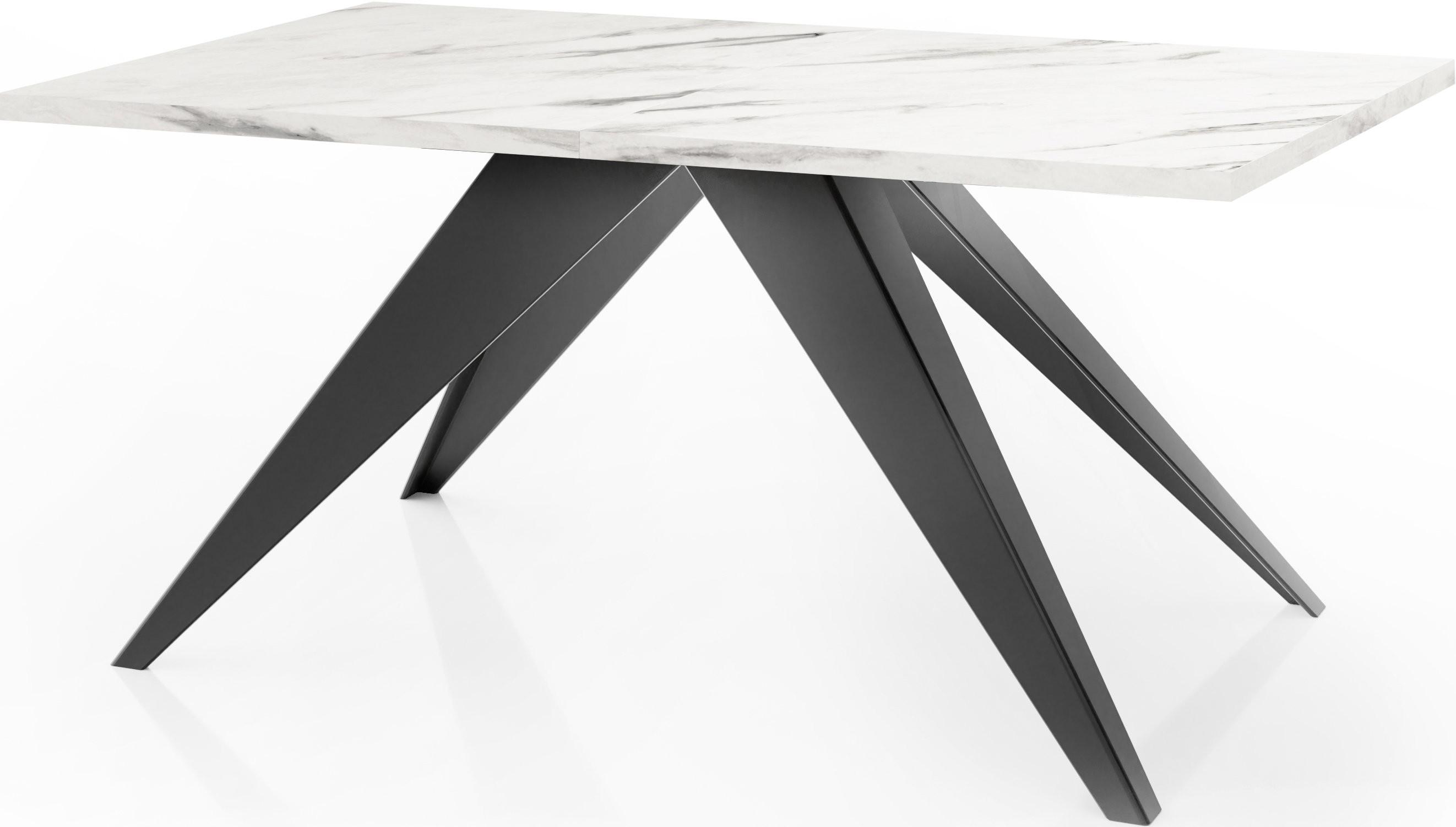ESSTISCH Vance rechteckig ausziehbar, Marmor Weiß 160-260/90/76 cm - Ecru/Schwarz, Holzwerkstoff/Metall (90/260/76cm) - WFL GROUP