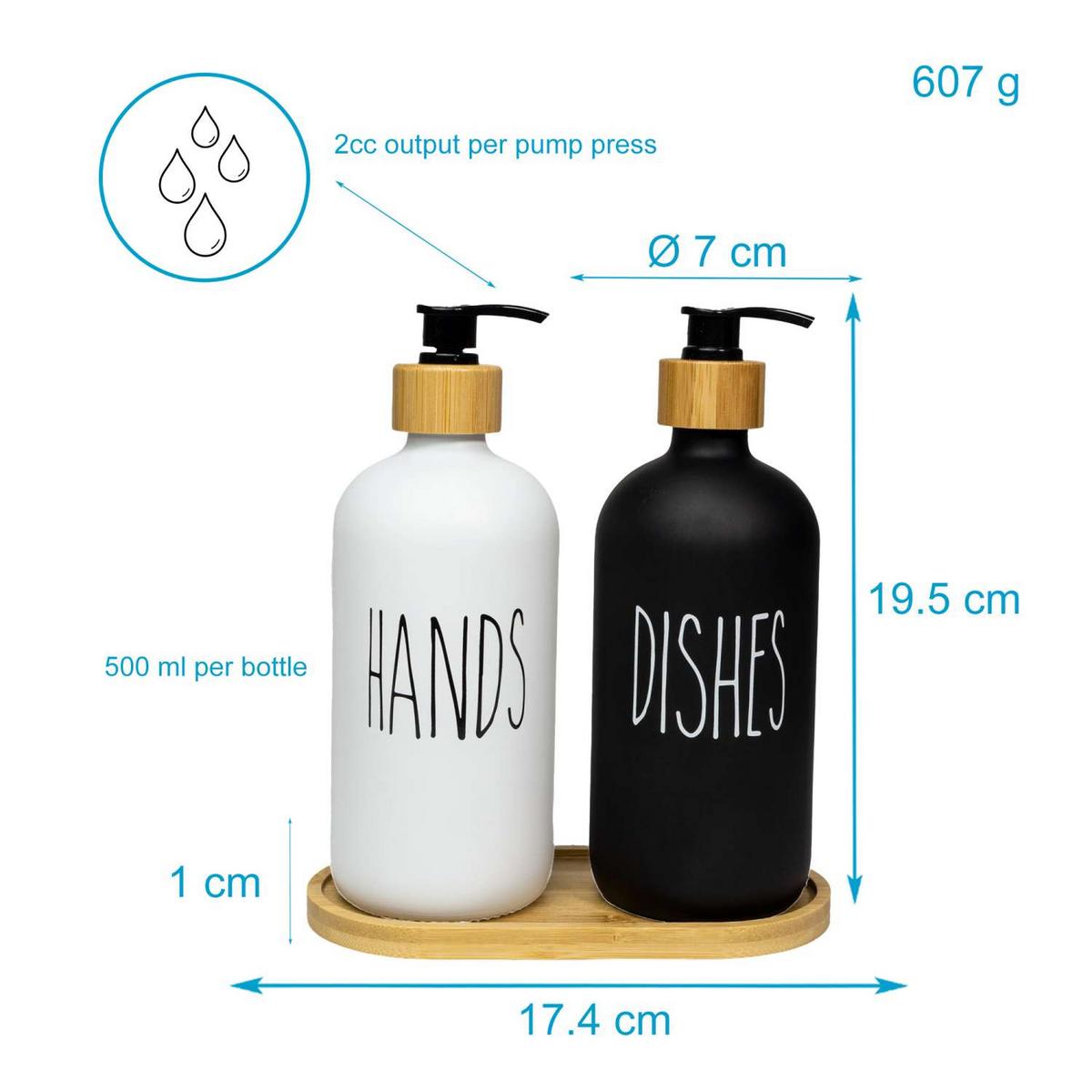 SEIFENSPENDER SET 500ml mit Tablett (3-tlg.) - Schwarz/Weiß, Glas (8.8/20.6/17.4cm) - Intirilife