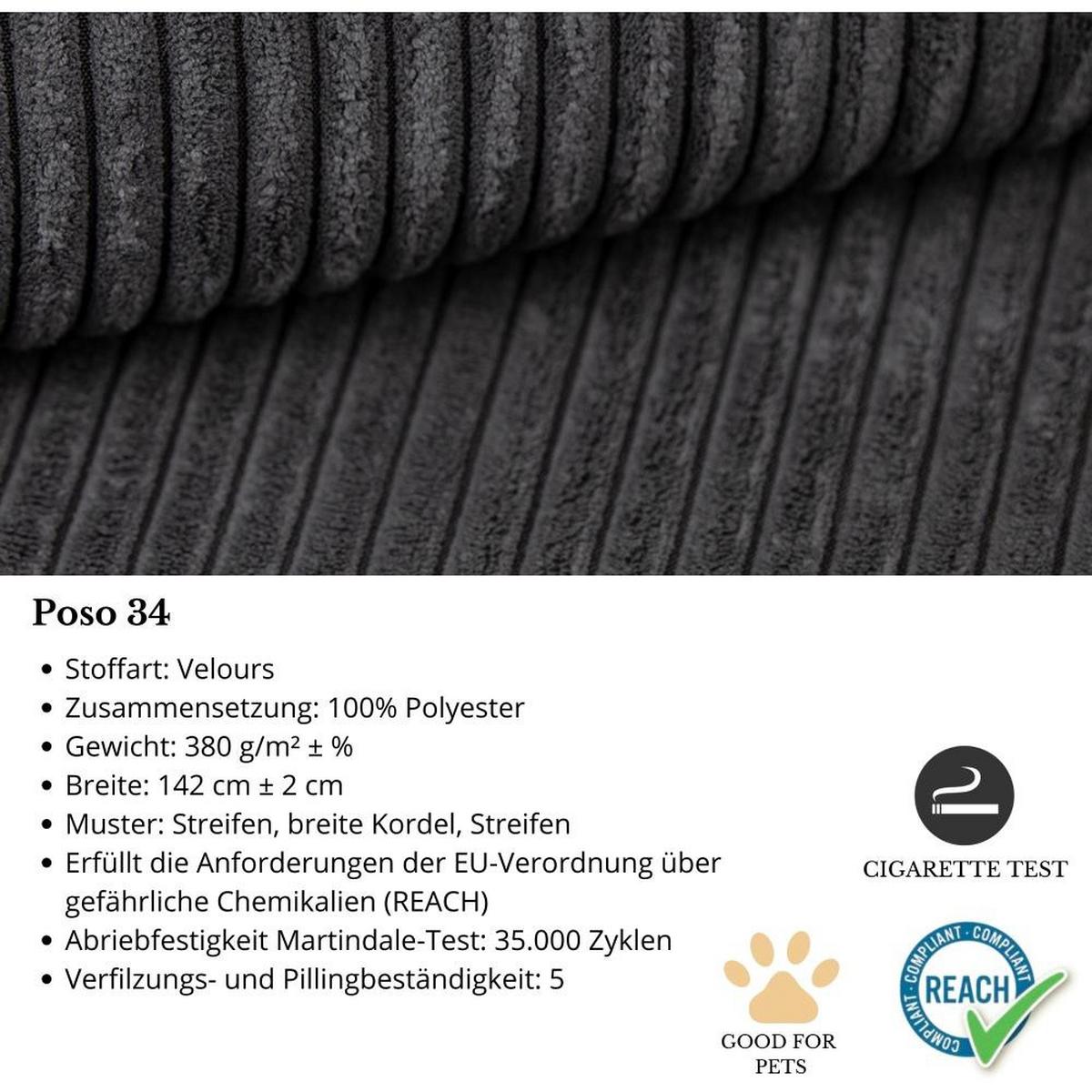 ECKSOFA Parys mit Schlaffunktion und universeller Ottomane, Dunkelgrau - Dunkelgrau/Schwarz, Kunststoff/Textil (290/185cm) - Beautysofa