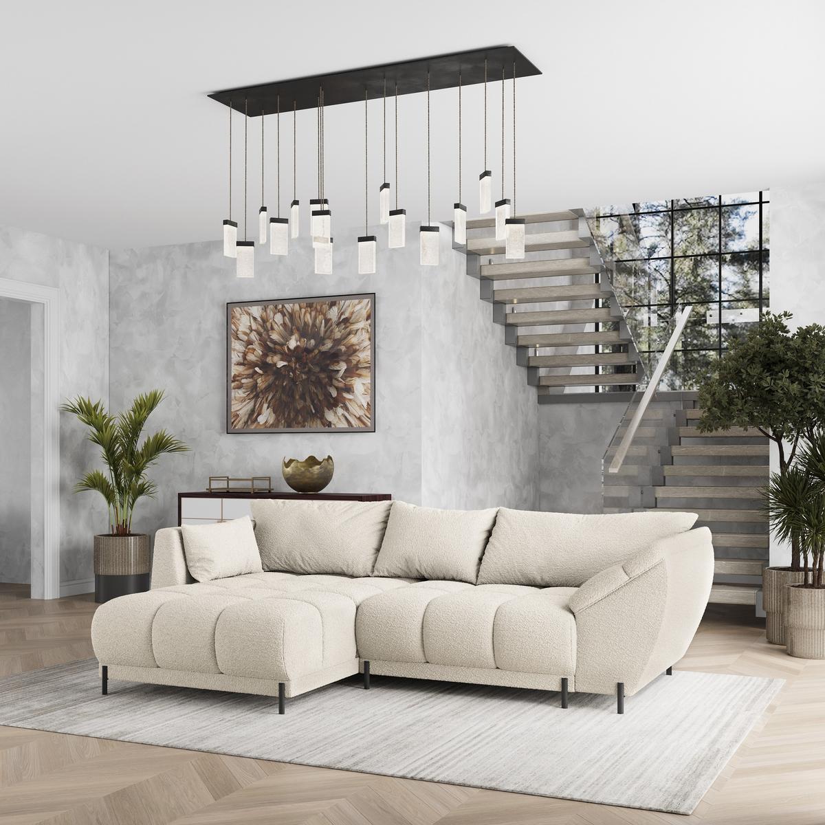 ECKSOFA VESTANO L-S Creme Boucle-Stoff mit Schlaffunktion - Creme, Holz (287/182cm) - MASSENO