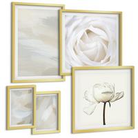 BILDER SET 5er Set - 50x50 cm & 20x30 cm & 40x60 cm Goldrahmen - Abstrakter Hintergrund mit feinen Strichen - Goldfarben, Kunststoff (40/60cm) - TULUP
