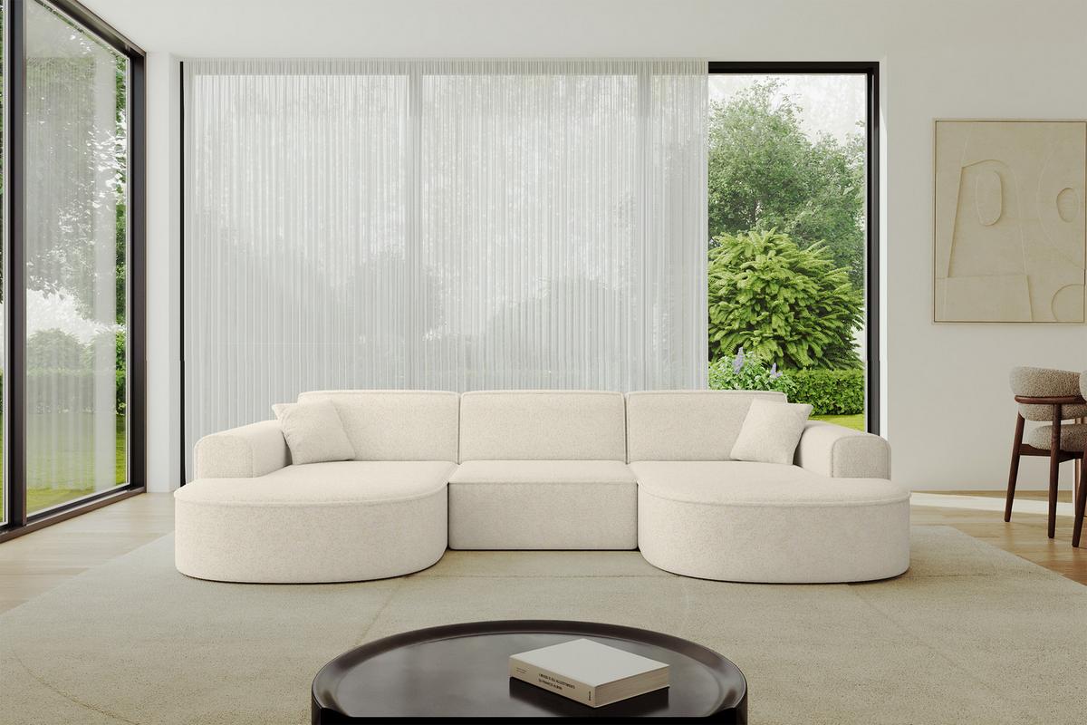 WOHNLANDSCHAFT MARI-U1 - 303x171x79 cm Creme Tissu - Creme/Schwarz, Holzwerkstoff/Kunststoff (303/79/171cm) - ALTDECOR