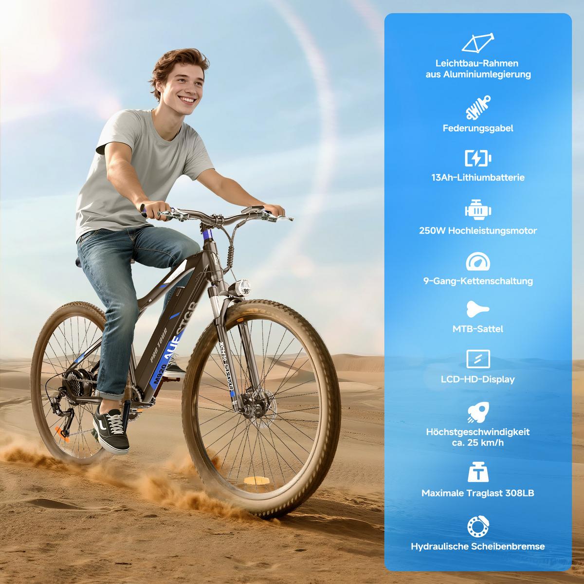 ELEKTROFAHRRAD M920 27.5 in - Blau, Metall (69.85cm) - ZMH