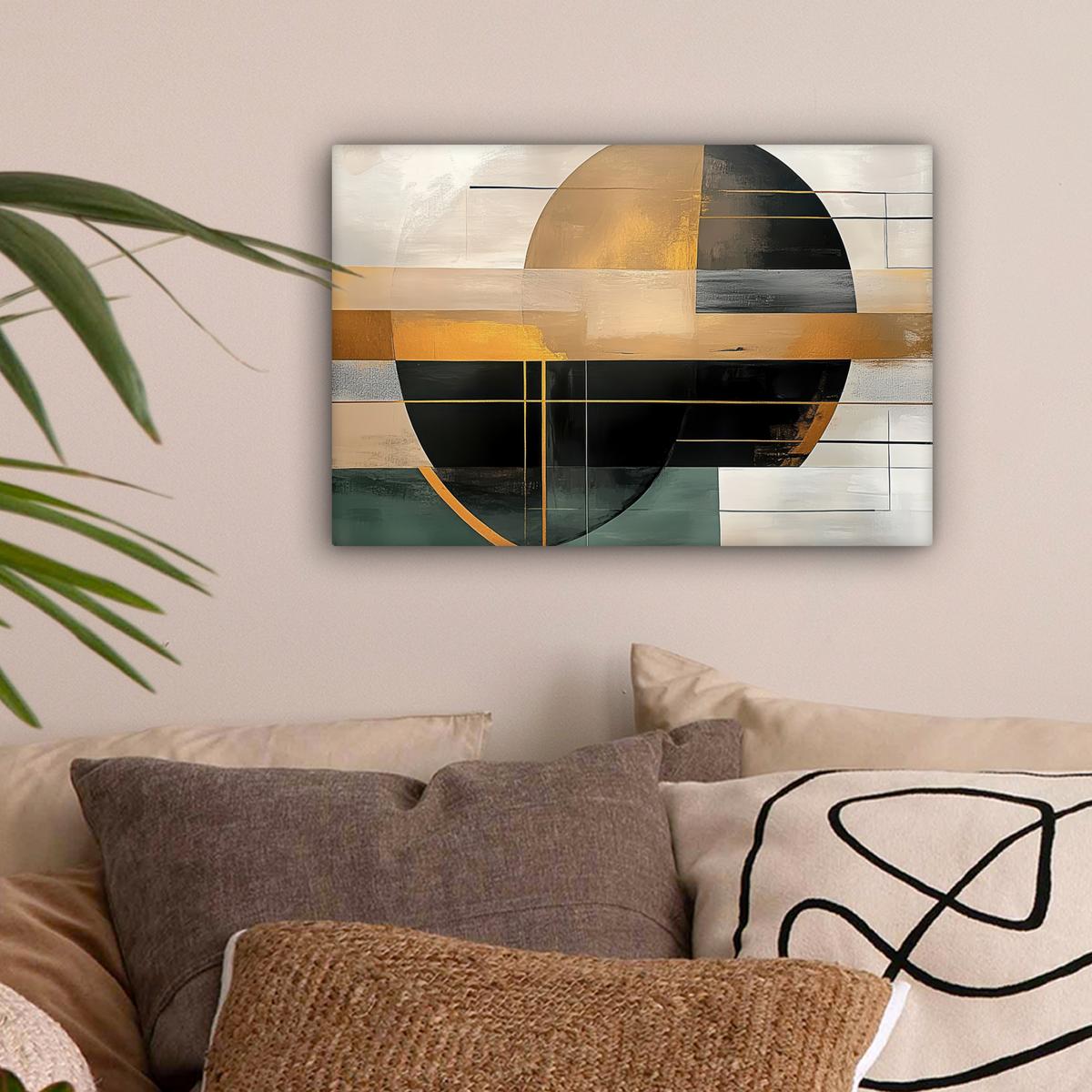 LEINWANDBILD Abstrakt - Gold - Bronze - Grün - Formen - Modern Deko Schlafzimmer 30x20 cm - Multicolor, Textil (30/20cm) - MuchoWow