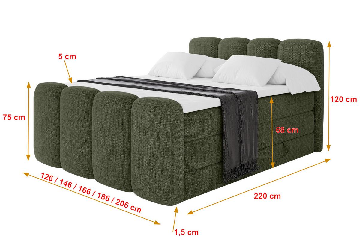 BOXBETT mit Matratze H3|H4 und Lattenrost - NINA-Z KING - 160x200 cm Aragon - Grün - Grün, Holzwerkstoff (160/200cm) - ALTDECOR