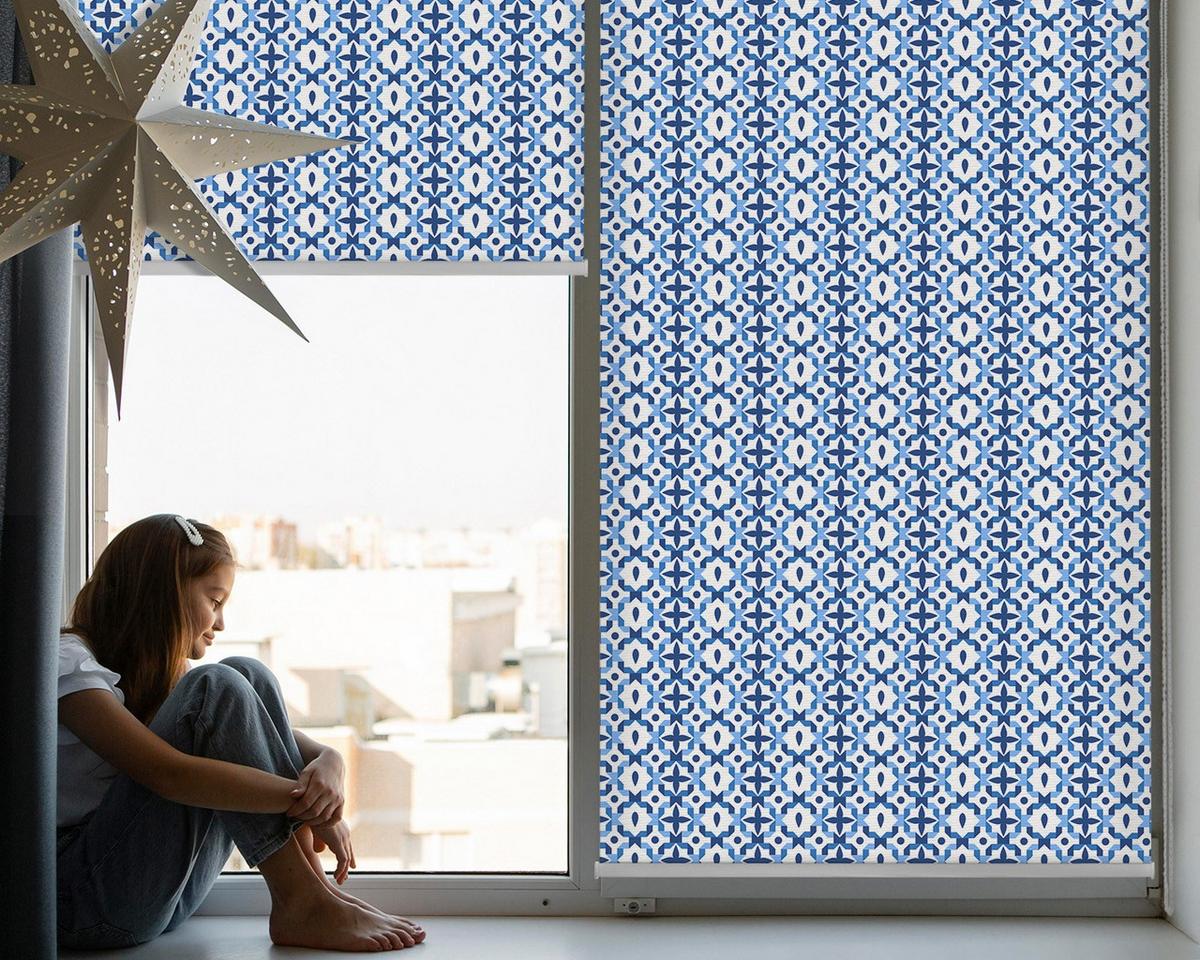 INNENROLLO - Fensterrollo - Rollo - 60x40 cm - Blaue Formen - Blau, Kunststoff (60/140/0.5cm) - TULUP