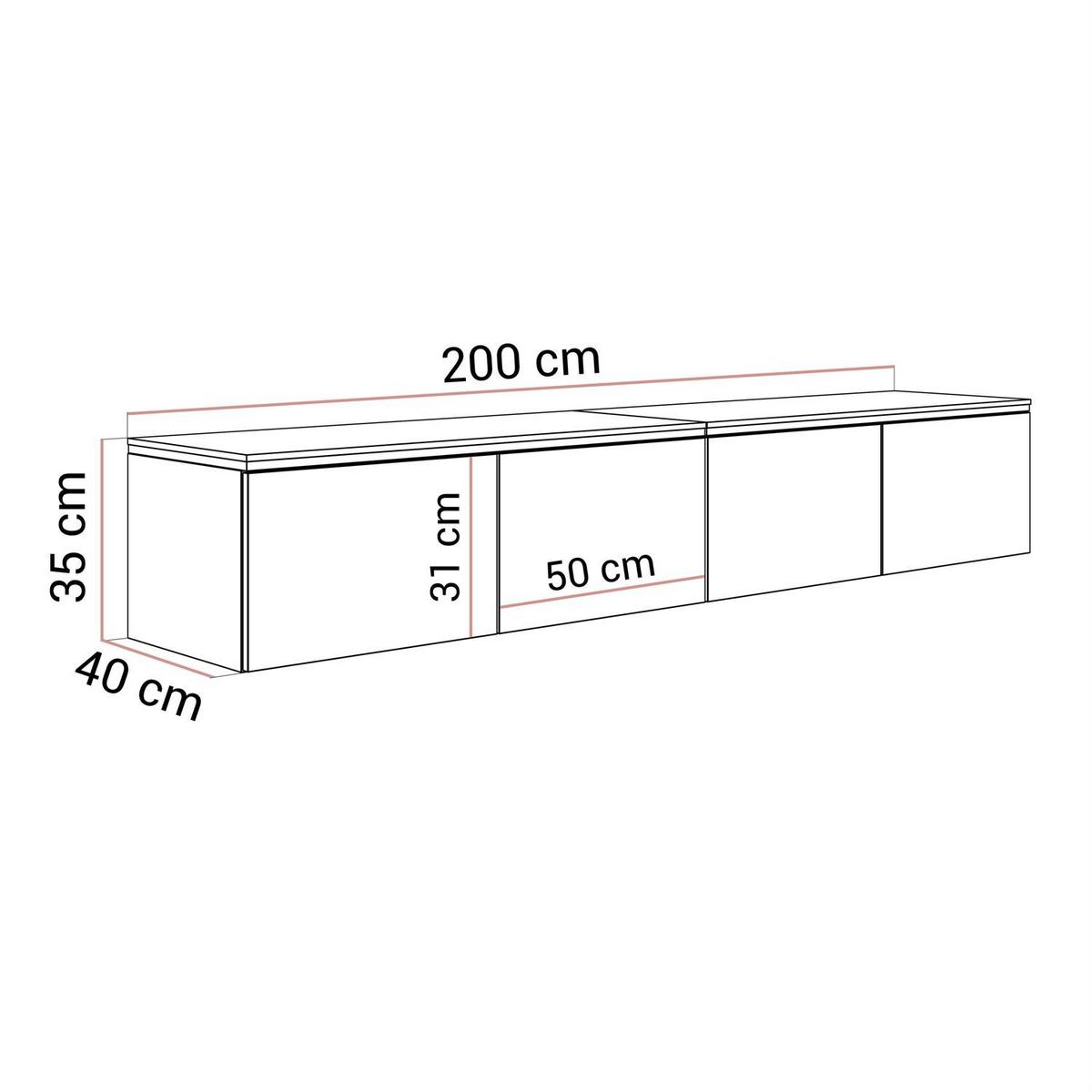 TV-RACK CELINE GLOSS SILVER 200 cm mit LED-Beleuchtung (hängend) - Weiß, Holzwerkstoff (200/48/40cm) - Lookway