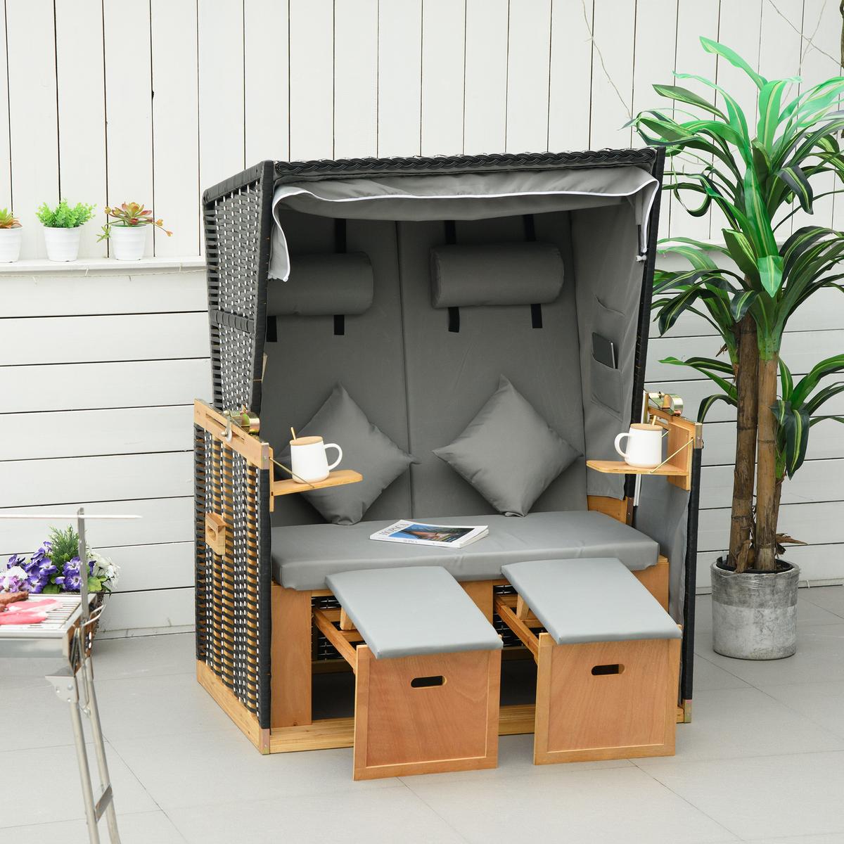 VOLLLIEGER Gartenliege PE Rattan Hellgrau 118 x 79 x 160 cm - Hellgrau, Kunststoff (79/160/118cm) - Outsunny