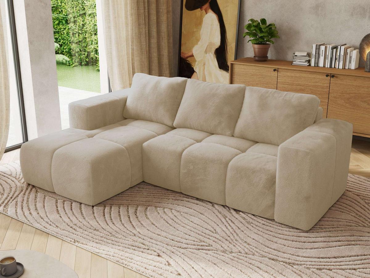 ECKSOFA MONIVA Creme Plüsch - Links - Creme/Schwarz, Kunststoff/Textil (164/266cm) - MKS