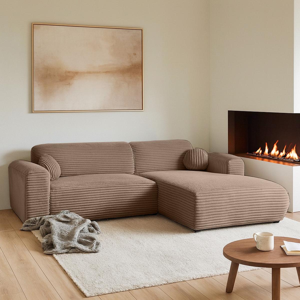 ECKSOFA Puerto, ohne Schlaffunktion, Hellbraun, rechts - Hellbraun/Schwarz, Textil (269/170cm) - Beautysofa