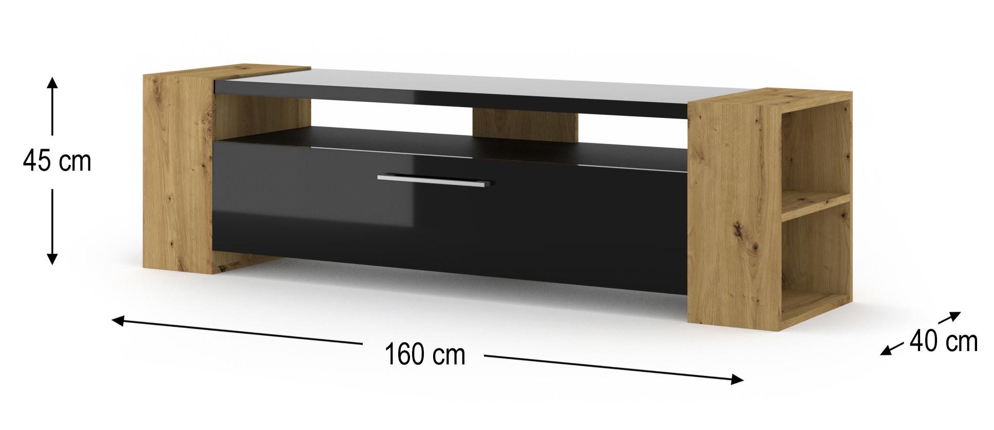 TV LOWBOARD Artisan Eiche/Schwarz Hochglanz 160/42/40 - Schwarz Hochglanz/Eiche Artisan, Holzwerkstoff (160/42/40cm) - RAUMHIRSCH FURNITURE