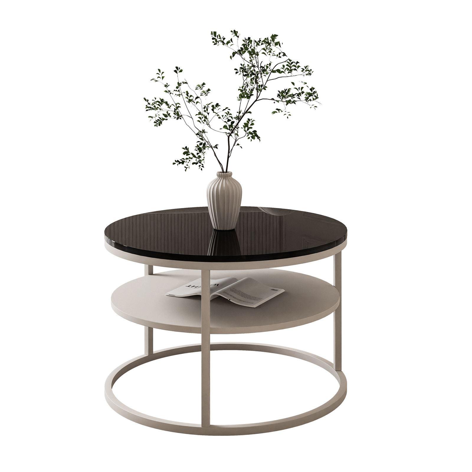 COUCHTISCH CIRI SLIM KASCHMIR HOCHGLANZ mit Regal - Beige/Schwarz, Holzwerkstoff (60/60/42cm) - Lookway
