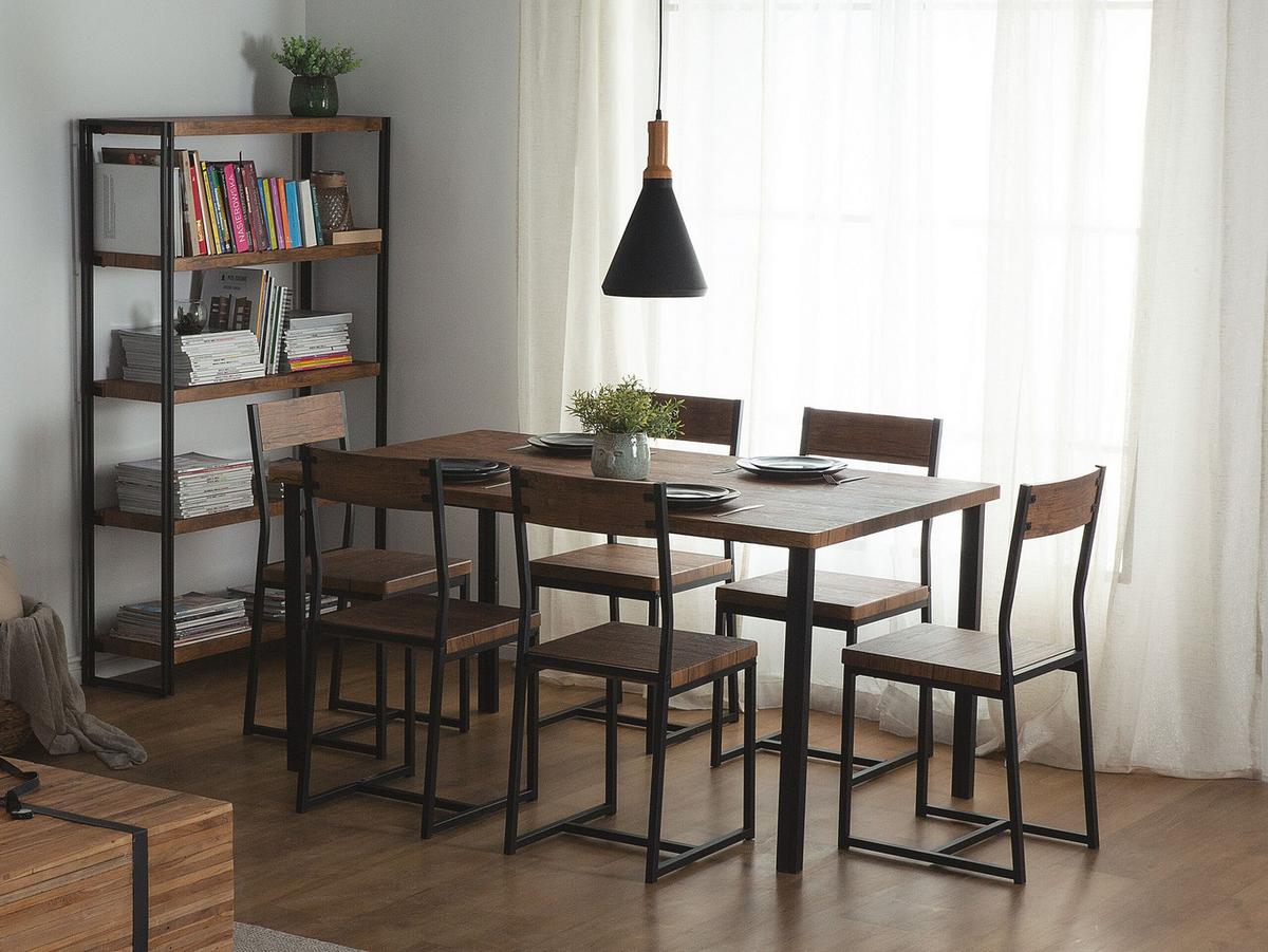 ESSZIMMERSTUHL-SET 6 Holzwerkstoff Dunkler Holzfarbton Laredo - Dunkelbraun, Holzwerkstoff/Metall (38/86/42cm) - Beliani