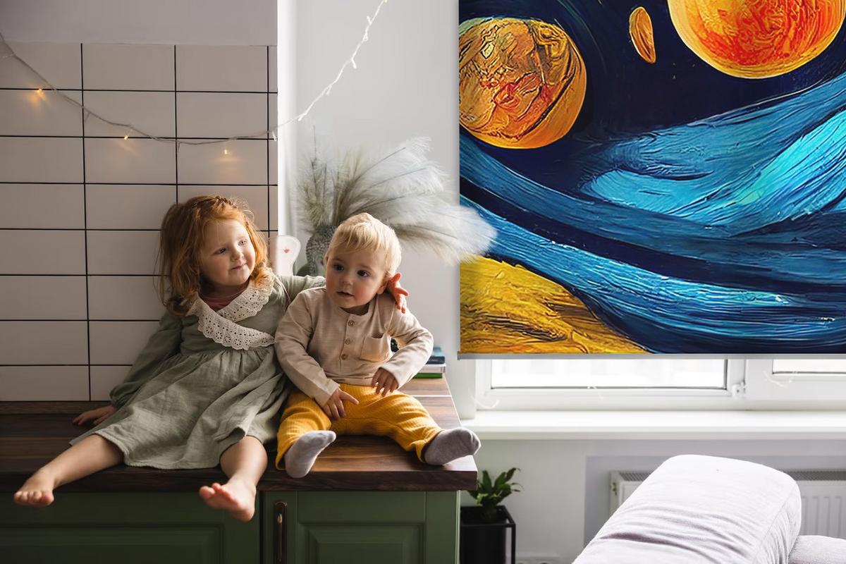 INNENROLLO - Fensterrollo - Rollo - 80x180 cm - Planeten - Dunkelblau, Kunststoff (80/180/0.5cm) - TULUP